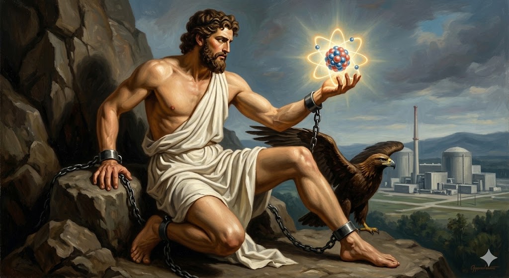 火を盗むプロメテウスと核のイメージ